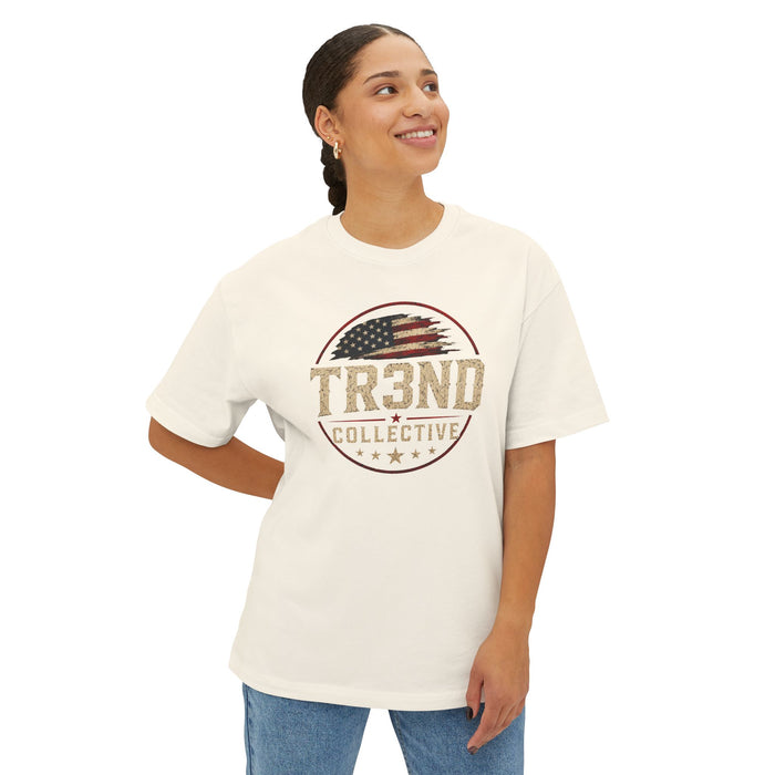 Women’s Patriotic TR3ND Oversized Tee — 4th of July American Workout Shirt