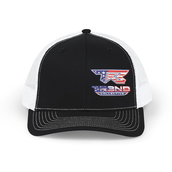 American Flag Logo Trucker Cap - Patriotic Snapback Hat