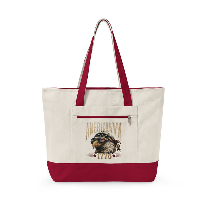 Patriotic Raccoon Canvas Tote — 1776 Americana Zippered Tote Bag