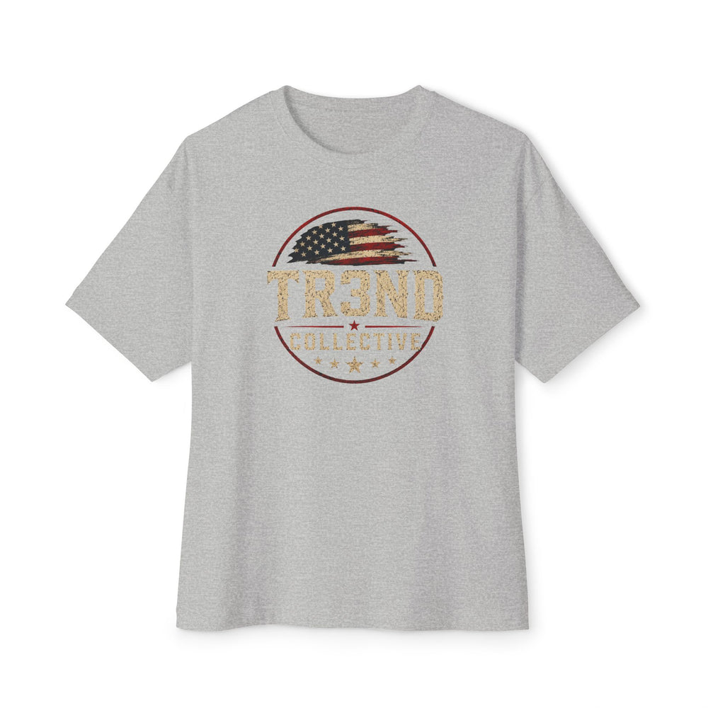 Women’s Patriotic TR3ND Oversized Tee — 4th of July American Workout Shirt