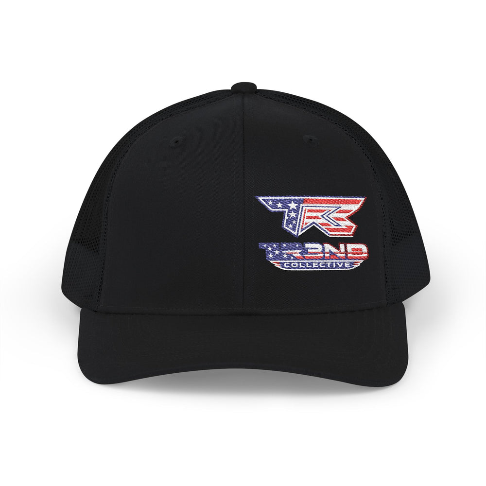 American Flag Logo Trucker Cap - Patriotic Snapback Hat