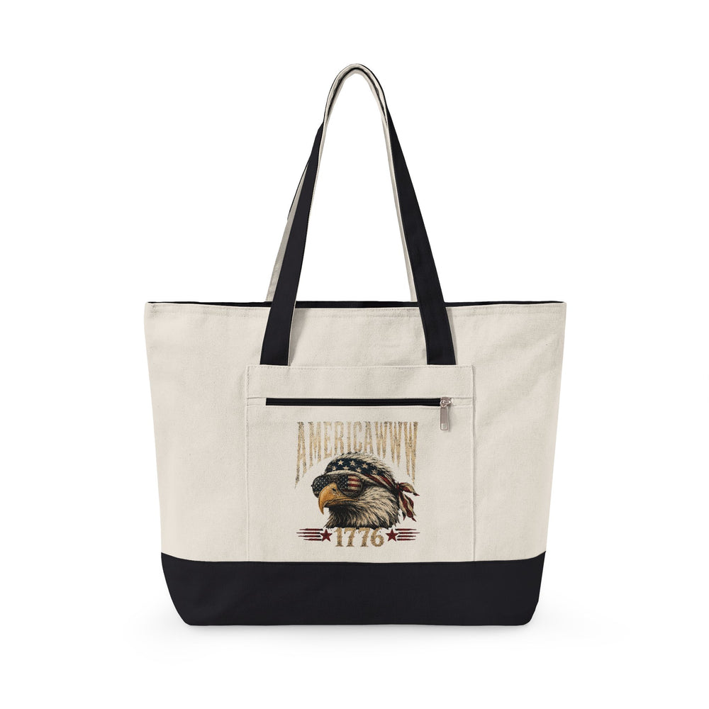 Patriotic Raccoon Canvas Tote — 1776 Americana Zippered Tote Bag